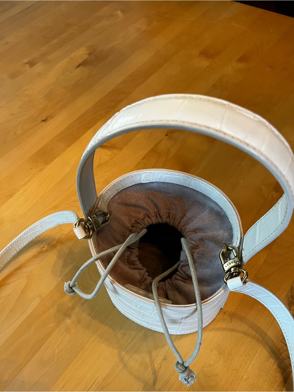 Staud | White Croc-Embossed Bucket Bag with Top Handle - Picture 6 of 8